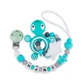 Mint green silicone turtle teether and pacifier chain set with star and hex beads - Lake Blue