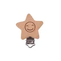 Star-shaped beech wood pacifier clip with smiley face and metal clasp - Smiley Star
