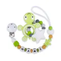 Custom green turtle silicone teether set with star beads and personalized name pacifier clip - Yellow