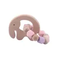 Pink and purple silicone elephant baby teether with beech wood ring and beads - Pink