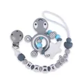 Gray turtle silicone teether and personalized pacifier clip set with soft blue beads - Gray