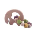 Elephant wooden baby teether with colorful silicone beads on a neutral white background - Burgundy