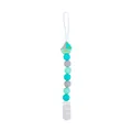 Mint green and grey silicone pacifier clip with a cartoon boat-shaped teething bead - Green