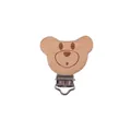 Handcrafted beech wood bear-shaped pacifier clip with laser-engraved details for babies - Bear Head Shape