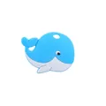 Light blue whale silicone baby teether toy with round hanging hole on white background - Blue