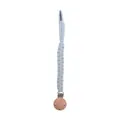 Attache-tétine tressée à la main en coton gris avec clip en bois de hêtre naturel - 24cm / Bleu