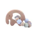 Elephant wooden baby teether ring with colorful silicone and beech wood beads - Blue