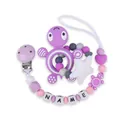 Purple silicone turtle teether and personalized star pacifier clip set for babies - Purple