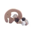 Elephant beech wood and silicone bead baby teether ring in white and grey - Brown