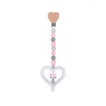 Catenella portaciuccio con volpe rosa in silicone e clip a cuore in legno di faggio - Grigio Marmo