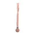 Attache-tétine tressée rose en coton avec clip en bois de hêtre naturel et boucle souple - 24cm / Rose Bonbon
