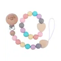 Pastel silicone bead pacifier clip and wooden heart teether bracelet set for babies - Pink Jewelry Set