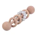 Baby silicone beads and beech wood teether rattle toy in natural white tones - Marble Gray