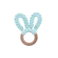 Handmade beech wood baby teether ring with mint green crochet bunny ears toy - Mint Green Teether