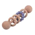 Infant wooden rattle with purple silicone beads and beech wood rings for teething - Lilac Purple