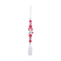 Christmas themed silicone bead pacifier clip with sock teether charm in red and white - Christmas Sock