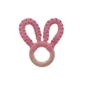 Handmade pink cotton woven bunny ear teether with natural beech wood ring for babies - Bean Paste Pink Teether