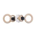 Baby teether toy with natural wood rings and black and white silicone beads - White