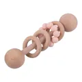 Baby wooden rattle toy with pink silicone beads and smooth beechwood rings for teething - Light Pink