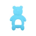 Sky blue bear-shaped baby silicone teether with easy-grip handle for newborns - Blue