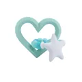 Mint green heart-shaped silicone baby teether with colorful sensory beads and a star charm - Mint Green