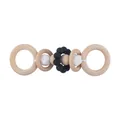 Nordic baby teether rattle with natural wood ring and black white silicone beads - Black