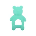 Cartoon bear baby teether in mint green silicone with easy-grip circular handle - Mint Green