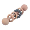 Baby beech wood rattle with dark grey silicone beads for teething and grasping - Dark Gray
