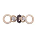 Natural beech wood and grey silicone bead baby teething ring rattle for infant motor skills - Coffee