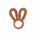 DIY beech wood baby teether ring with handmade ginger yellow crochet bunny ears - Mustard Yellow Teether