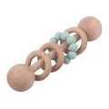 Baby wooden rattle with smooth beech wood rings and soft green silicone beads - Light Green
