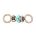 Natural wooden baby rattle with grey geometric silicone beads and mint green ring - Mint Green