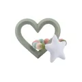 Olive green silicone heart teether toy with pastel beads and white star pendant - Bean Green