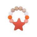 DIY baby teether ring with beech wood beads and a large orange silicone star charm - Orange
