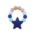 Baby teether ring with blue silicone and beech wood beads featuring a large star charm - Sapphire Blue