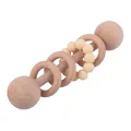 DIY baby wooden rattle toy with natural beech rings and a soft light yellow silicone bead - Light Skin