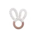 DIY baby teether with beech wood ring and cream white cotton woven bunny ears - Off-white Teether