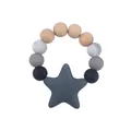 Baby teething ring with grey silicone star and natural beech wood beads for infants - Dark Gray
