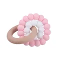 Pink and white silicone beads with natural beech wood teething ring for infants - Pink