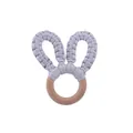 Handmade beech wood baby teether ring with light purple crochet bunny ears - Light Gray Teether