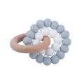 Beech wood and silicone bead baby teether in blue and white, stylish minimalist design - Grey Blue