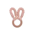 Pink handmade crochet bunny ear baby teether ring made of natural beech wood - Peach Pink Teether
