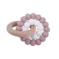 Beech wood and light purple silicone bead baby teether ring for gum relief - Dusty Rose