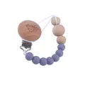 Baby pacifier clip with purple silicone beads and beech wood smiley face fastener - Lilac Purple