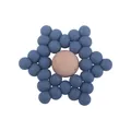 Blue silicone and natural wood teething toy in a hexagonal snowflake shape - Dark Blue