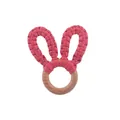 Handmade beech wood teething ring with pink woven cotton rabbit ears for infants - Watermelon Red Teether