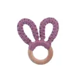 Handmade wooden teething ring with purple cotton woven rabbit ears for babies - Taro Purple Teether