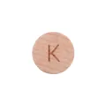 15mm natural beech wood round bead featuring a dark engraved letter K for DIY crafts - Letter K