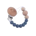 Beech wood baby pacifier clip with smiley face and blue silicone beads chain - Dark Blue