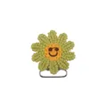 Handgefertigter Häkel-Sonnenblumen-Schnullerkettenclip mit grünem Kleeblatt-Design - Grasgrün